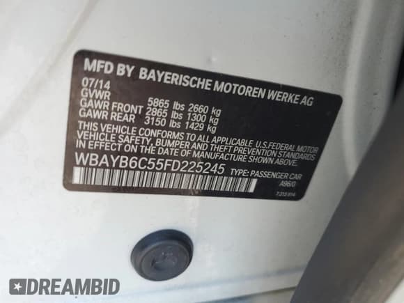 ✅ 2015 BMW 7 Series 750i xDrive • VIN: WBAYB6C55FD225245 • Lot: 69521095. Listed on Copart with 139,606 mi. Free auction sales archive from the USA and detailed vehicle history report at DreamBid. Image 13.