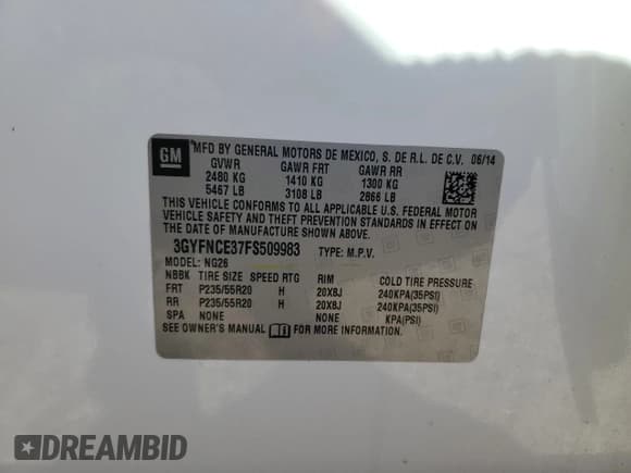 ✅ 2015 Cadillac SRX Performance Collection • VIN: 3GYFNCE37FS509983 • Лот: 84400085. Опубликован ранее на Copart с пробегом 112 786 миль. Бесплатный доступ к архиву аукционных продаж из США и подробный отчёт об истории автомобиля на DreamBid. Изображение 13.