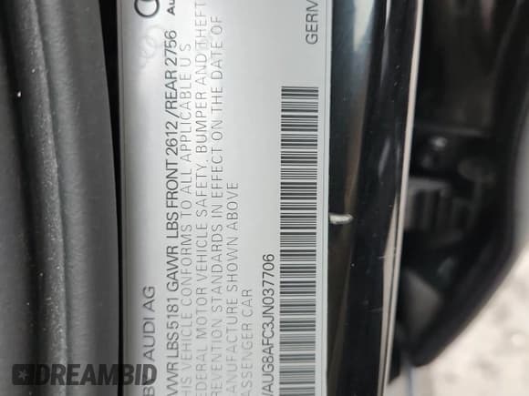 ✅ 2018 Audi A6 Premium Plus • VIN: WAUG8AFC3JN037706 • Lot: 90435045. Listed on Copart with 71,986 mi. Free auction sales archive from the USA and detailed vehicle history report at DreamBid. Image 13.