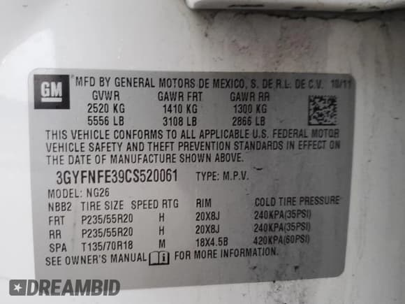 ✅ 2012 Cadillac SRX Premium Collection • VIN: 3GYFNFE39CS520061 • Лот: 58551975. Опубликован ранее на Copart с пробегом 178 555 миль. Бесплатный доступ к архиву аукционных продаж из США и подробный отчёт об истории автомобиля на DreamBid. Изображение 14.