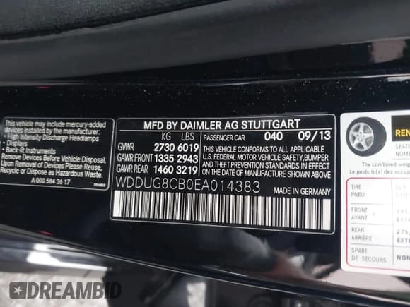 ✅ 2014 Mercedes-Benz S 550 • VIN: WDDUG8CB0EA014383 • Lot: 42773617. Listed on IAAI with 147,261 mi. Free auction sales archive from the USA and detailed vehicle history report at DreamBid. Image 9.