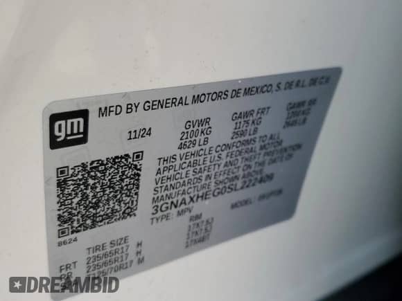 2025 Chevrolet Equinox FWD LT z VIN 3GNAXHEG0SL222409, wystawiony jako Copart lot #55118765 z przebiegiem 4 090 mil mil oraz Szkoda całkowita • Salvage title. Historia ofert i sprzedaży dostępna na DreamBid. Obrazek 14.