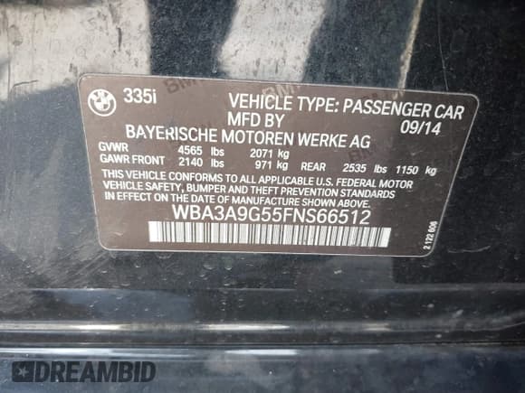 ✅ 2015 BMW 3 Series 335i • VIN: WBA3A9G55FNS66512 • Lot: 41147480. Wystawiony na IAAI z przebiegiem 120 800 mil. Bezpłatny archiwum sprzedaży aukcyjnych z USA i szczegółowy raport historii pojazdu na DreamBid. Zdjęcie 9.