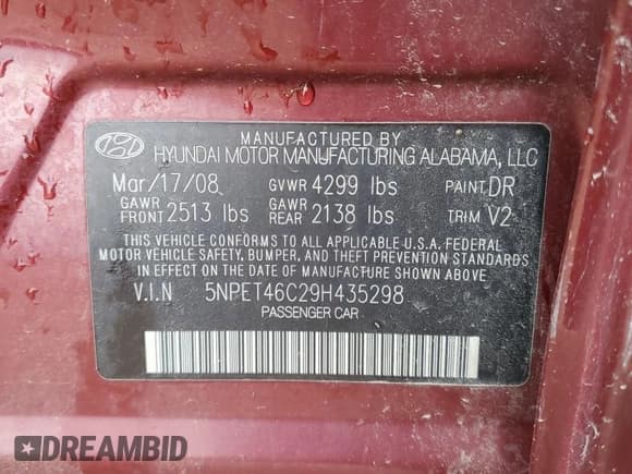 ✅ 2009 Hyundai Sonata GLS • VIN: 5NPET46C29H435298 • Lot: 85865195. Listed on Copart with 90,974 mi. Free auction sales archive from the USA and detailed vehicle history report at DreamBid. Image 12.