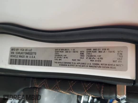 ✅ 2022 Jeep Grand Cherokee Summit Reserve • VIN: 1C4RJKET0N8533770 • Lot: 65520845. Listed on Copart with 48,039 mi. Free auction sales archive from the USA and detailed vehicle history report at DreamBid. Image 14.