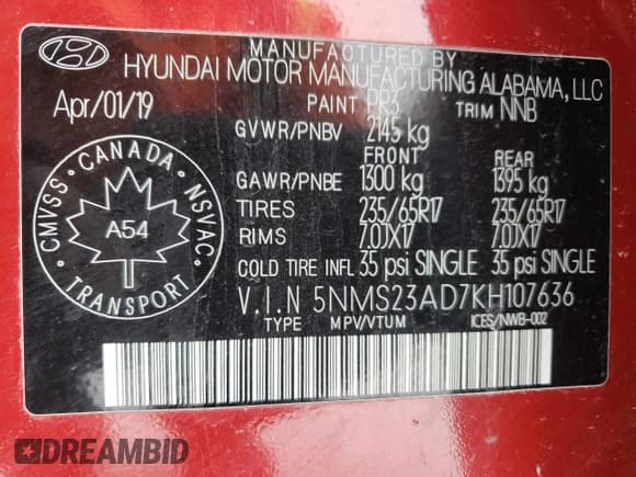 ✅ 2019 Hyundai Santa Fe SE • VIN: 5NMS23AD7KH107636 • Лот: 37345253. Опубликован ранее на Copart с пробегом 17 156 миль. Бесплатный доступ к архиву аукционных продаж из США и подробный отчёт об истории автомобиля на DreamBid. Изображение 14.