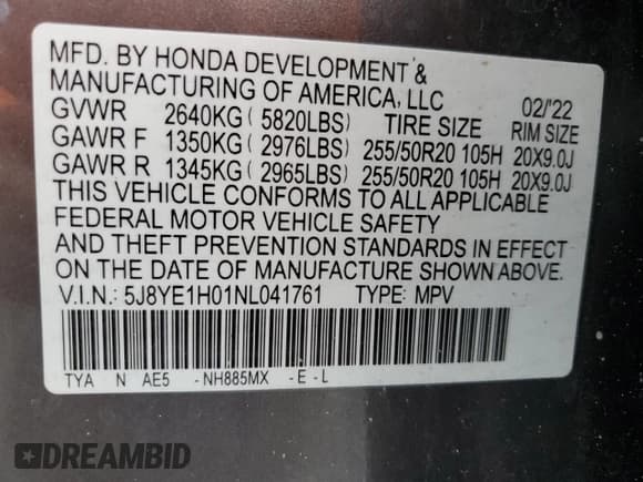 ✅ 2022 Acura MDX w/A-Spec Package • VIN: 5J8YE1H01NL041761 • Lot: 92062315. Listed on Copart with 35,835 mi. Free auction sales archive from the USA and detailed vehicle history report at DreamBid. Image 13.
