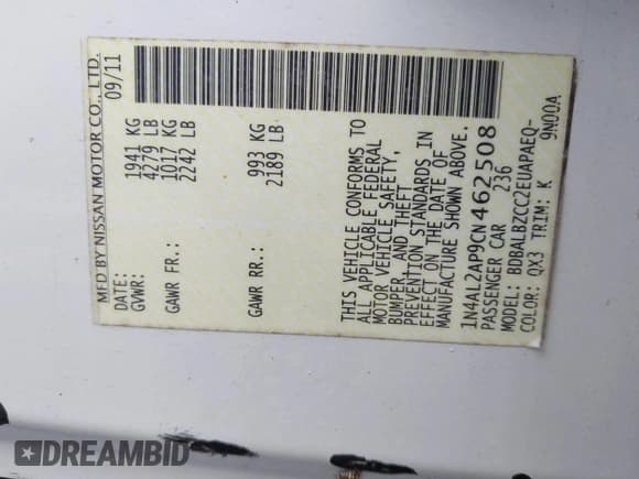 ✅ 2012 Nissan Altima S • VIN: 1N4AL2AP9CN462508 • Lot: 43616057. Wystawiony na IAAI z przebiegiem 148 391 mil. Bezpłatny archiwum sprzedaży aukcyjnych z USA i szczegółowy raport historii pojazdu na DreamBid. Zdjęcie 9.