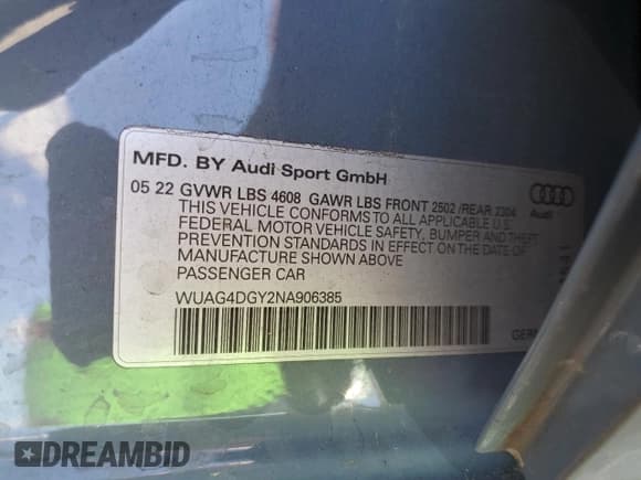 ✅ 2022 Audi RS 3 • VIN: WUAG4DGY2NA906385 • Лот: 51387185. Опубликован ранее на Copart с пробегом Не указан. Бесплатный доступ к архиву аукционных продаж из США и подробный отчёт об истории автомобиля на DreamBid. Изображение 13.