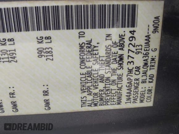 ✅ 2017 Nissan Maxima S • VIN: 1N4AA6AP7HC377294 • Lot: 42816126. Listed on IAAI with Not provided. Free auction sales archive from the USA and detailed vehicle history report at DreamBid. Image 9.