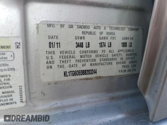 ✅ 2011 Chevrolet Aveo 2LT • VIN: KL1TG6DE0BB203244 • Лот: 42640335. Опубликован ранее на Copart с пробегом 115 724 миль. Бесплатный доступ к архиву аукционных продаж из США и подробный отчёт об истории автомобиля на DreamBid. Изображение 12.