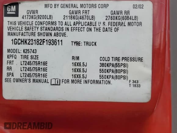 ✅ 2002 Chevrolet Silverado 2500HD LT • VIN: 1GCHK23182F193611 • Лот: 89195395. Опубликован ранее на Copart с пробегом 180 179 миль. Бесплатный доступ к архиву аукционных продаж из США и подробный отчёт об истории автомобиля на DreamBid. Изображение 12.