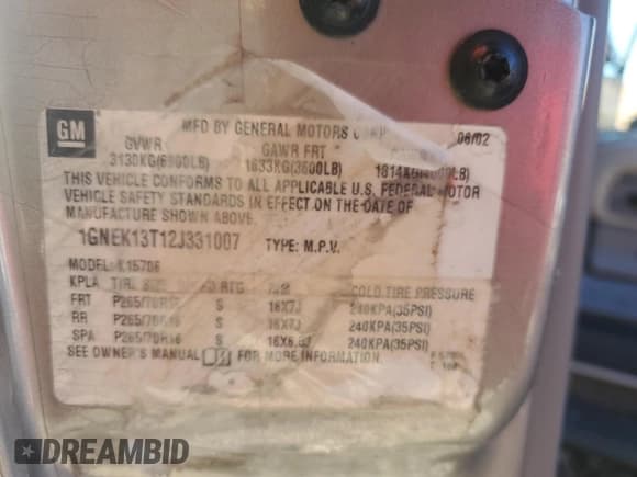 ✅ 2002 Chevrolet Tahoe LT • VIN: 1GNEK13T12J331007 • Lot: 85279965. Wystawiony na Copart z przebiegiem 224 256 mil. Bezpłatny archiwum sprzedaży aukcyjnych z USA i szczegółowy raport historii pojazdu na DreamBid. Zdjęcie 13.