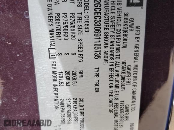 ✅ 2009 Chevrolet Silverado 1500 • VIN: 2GCEC330691105735 • Lot: 47586235. Listed on Copart with 256,787 mi. Free auction sales archive from the USA and detailed vehicle history report at DreamBid. Image 14.