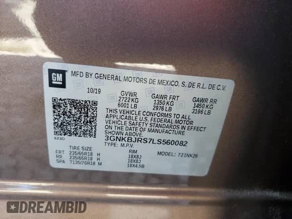 2020 Chevrolet Blazer LT with VIN 3GNKBJRS7LS560082, listed as a Copart auction lot 71663784 with 64,223 mi miles and Salvage title. Bid and sale history available at DreamBid. Image 13.