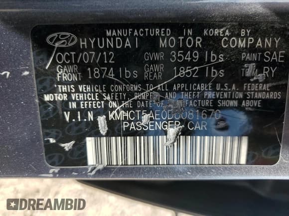 ✅ 2013 Hyundai Accent GS • VIN: KMHCT5AE0DU081670 • Lot: 70766335. Listed on Copart with 110,602 mi. Free auction sales archive from the USA and detailed vehicle history report at DreamBid. Image 13.