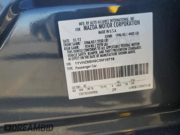 ✅ 2012 Mazda 6 i Sport • VIN: 1YVHZ8BH9C5M19718 • Lot: 92129605. Listed on Copart with 157,698 mi. Free auction sales archive from the USA and detailed vehicle history report at DreamBid. Image 12.