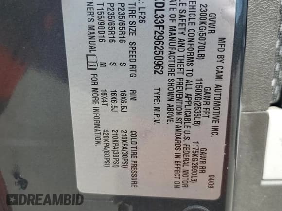 ✅ 2009 Pontiac Torrent • VIN: 2CKDL33F296250962 • Лот: 81124135. Опубликован ранее на Copart с пробегом Не указан. Бесплатный доступ к архиву аукционных продаж из США и подробный отчёт об истории автомобиля на DreamBid. Изображение 13.