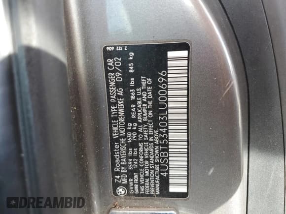 ✅ 2003 BMW Z4 3.0i • VIN: 4USBT53403LU00696 • Lot: 85370905. Wystawiony na Copart z przebiegiem 128 933 mil. Bezpłatny archiwum sprzedaży aukcyjnych z USA i szczegółowy raport historii pojazdu na DreamBid. Zdjęcie 12.