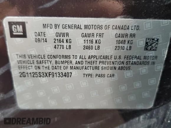 ✅ 2015 Chevrolet Impala LT • VIN: 2G1125S3XF9133407 • Лот: 78776584. Опубликован ранее на Copart с пробегом 151 730 миль. Бесплатный доступ к архиву аукционных продаж из США и подробный отчёт об истории автомобиля на DreamBid. Изображение 12.