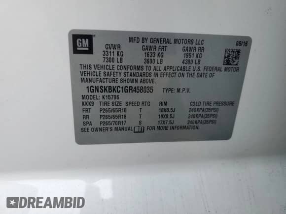 2016 Chevrolet Tahoe LT с VIN 1GNSKBKC1GR458035, выставлен на аукционе Copart как лот 81305205 с пробегом 117 008 миль миль и Списание • Salvage title. История ставок и продаж доступна на DreamBid. Изображение 14.