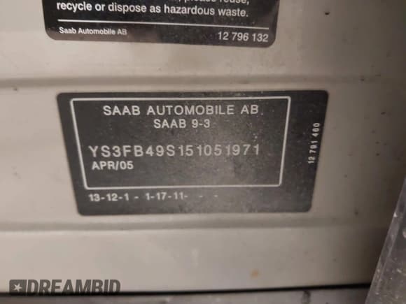 ✅ 2005 Saab 9-3 Linear • VIN: YS3FB49S151051971 • Лот: 43689511. Опубликован ранее на IAAI с пробегом 223 265 миль. Бесплатный доступ к архиву аукционных продаж из США и подробный отчёт об истории автомобиля на DreamBid. Изображение 9.