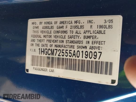 ✅ 2005 Honda Accord LX SE • VIN: 1HGCM72555A019097 • Лот: 41652237. Опубликован ранее на IAAI с пробегом 285 121 миль. Бесплатный доступ к архиву аукционных продаж из США и подробный отчёт об истории автомобиля на DreamBid. Изображение 9.