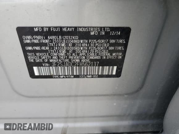 ✅ 2015 Subaru Forester Premium • VIN: JF2SJADC2FH562137 • Лот: 85594005. Опубликован ранее на Copart с пробегом 93 827 миль. Бесплатный доступ к архиву аукционных продаж из США и подробный отчёт об истории автомобиля на DreamBid. Изображение 14.