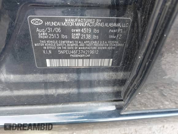 ✅ 2007 Hyundai Sonata SE • VIN: 5NPEU46F37H219612 • Lot: 43358203. Listed on IAAI with 158,817 mi. Free auction sales archive from the USA and detailed vehicle history report at DreamBid. Image 9.