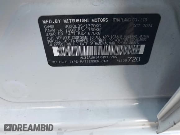 ✅ 2024 Mitsubishi Mirage ES • VIN: ML32AUHJ4RH032249 • Lot: 43706562. Wystawiony na IAAI z przebiegiem 15 740 mil. Bezpłatny archiwum sprzedaży aukcyjnych z USA i szczegółowy raport historii pojazdu na DreamBid. Zdjęcie 9.