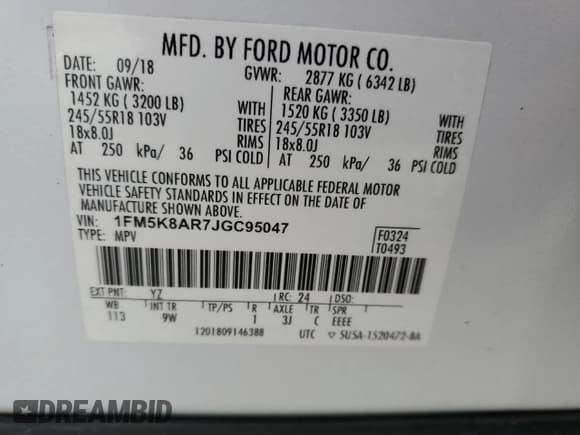 ✅ 2018 Ford Police Interceptor Utility • VIN: 1FM5K8AR7JGC95047 • Лот: 57962585. Опубликован ранее на Copart с пробегом 113 326 миль. Бесплатный доступ к архиву аукционных продаж из США и подробный отчёт об истории автомобиля на DreamBid. Изображение 13.