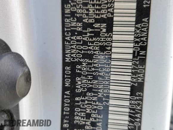 ✅ 2014 Toyota Corolla L • VIN: 2T1BURHE6EC104085 • Lot: 56664065. Listed on Copart with 152,646 mi. Free auction sales archive from the USA and detailed vehicle history report at DreamBid. Image 12.