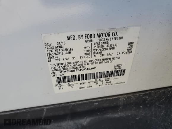 ✅ 2018 Ford Explorer • VIN: 1FM5K8B83JGC45302 • Lot: 90917005. Listed on Copart with 149,981 mi. Free auction sales archive from the USA and detailed vehicle history report at DreamBid. Image 13.