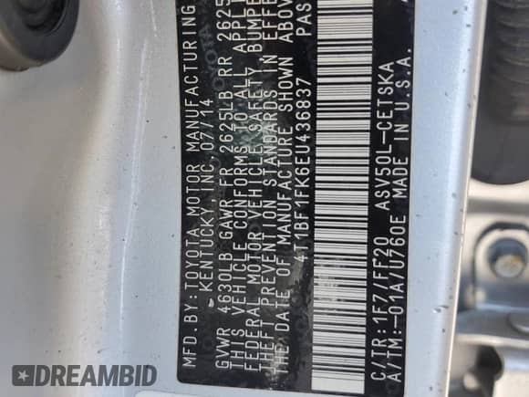 2014 Toyota Camry L z VIN 4T1BF1FK6EU436837, wystawiony jako Copart lot #66160825 z przebiegiem 100 755 mil mil oraz Szkoda całkowita • Salvage title. Historia ofert i sprzedaży dostępna na DreamBid. Obrazek 12.