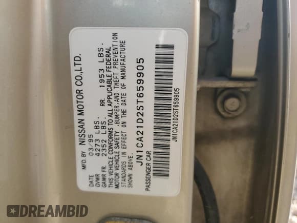 ✅ 1995 Nissan Maxima GLE • VIN: JN1CA21D2ST659905 • Lot: 79223564. Listed on Copart with 180,773 mi. Free auction sales archive from the USA and detailed vehicle history report at DreamBid. Image 14.