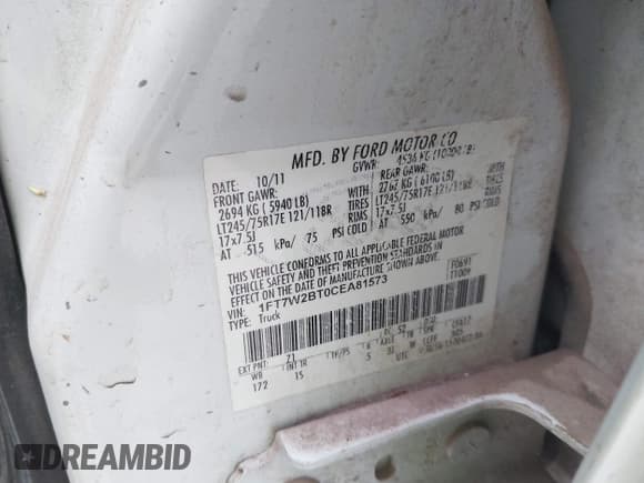 ✅ 2012 Ford F-250 XL • VIN: 1FT7W2BT0CEA81573 • Лот: 42951819. Опубликован ранее на IAAI с пробегом 230 192 миль. Бесплатный доступ к архиву аукционных продаж из США и подробный отчёт об истории автомобиля на DreamBid. Изображение 8.