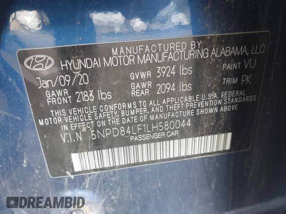 2020 Hyundai Elantra SEL z VIN 5NPD84LF1LH580044, wystawiony jako IAAI lot #43242807 z przebiegiem 83 809 mil mil oraz . Historia ofert i sprzedaży dostępna na DreamBid. Obrazek 9.