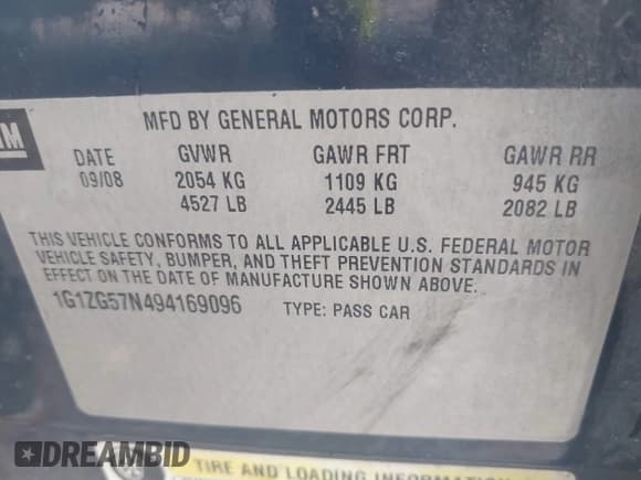 ✅ 2009 Chevrolet Malibu 1FL • VIN: 1G1ZG57N494169096 • Lot: 42810267. Listed on IAAI with 275,709 mi. Free auction sales archive from the USA and detailed vehicle history report at DreamBid. Image 9.