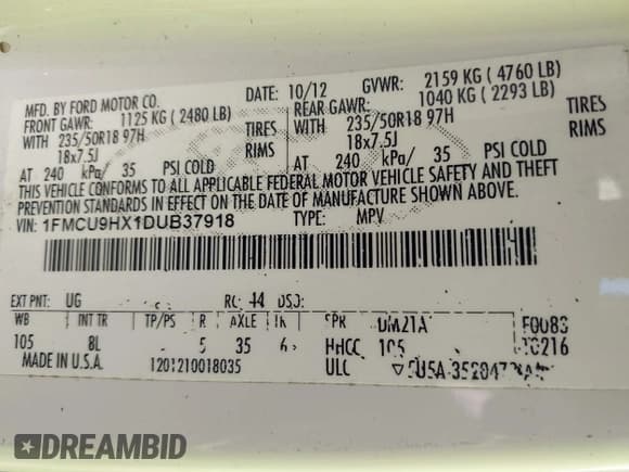 ✅ 2013 Ford Escape SEL • VIN: 1FMCU9HX1DUB37918 • Лот: 41644931. Опубликован ранее на IAAI с пробегом 153 726 миль. Бесплатный доступ к архиву аукционных продаж из США и подробный отчёт об истории автомобиля на DreamBid. Изображение 9.