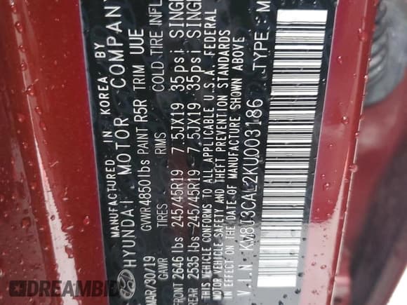 ✅ 2019 Hyundai Tucson Ultimate • VIN: KM8J3CAL2KU003186 • Лот: 85397625. Опубликован ранее на Copart с пробегом 49 832 миль. Бесплатный доступ к архиву аукционных продаж из США и подробный отчёт об истории автомобиля на DreamBid. Изображение 13.