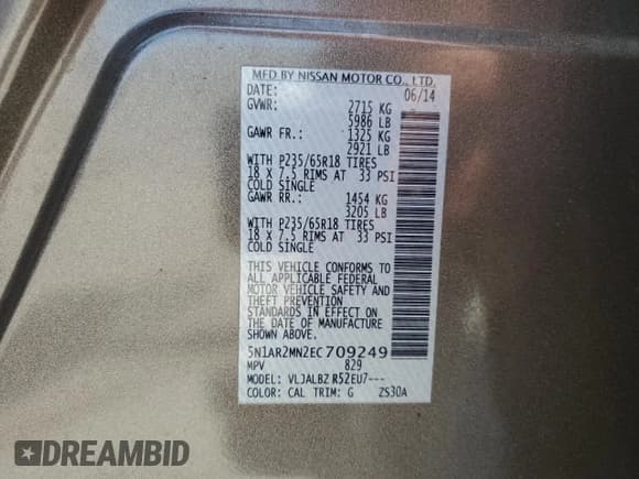 ✅ 2014 Nissan Pathfinder SL • VIN: 5N1AR2MN2EC709249 • Lot: 60890065. Listed on Copart with 222,532 mi. Free auction sales archive from the USA and detailed vehicle history report at DreamBid. Image 13.