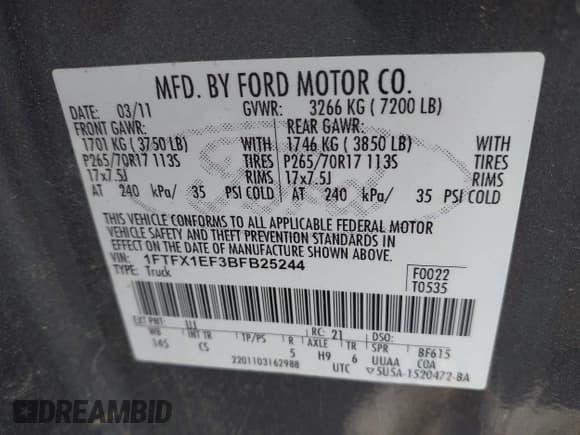 ✅ 2011 Ford F-150 XL • VIN: 1FTFX1EF3BFB25244 • Lot: 42208718. Listed on IAAI with 187,101 mi. Free auction sales archive from the USA and detailed vehicle history report at DreamBid. Image 9.