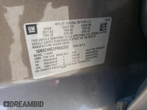 ✅ 2015 Chevrolet Suburban LS • VIN: 1GNSCHEC2FR682392 • Lot: 54833925. Listed on Copart with 156,667 mi. Free auction sales archive from the USA and detailed vehicle history report at DreamBid. Image 13.