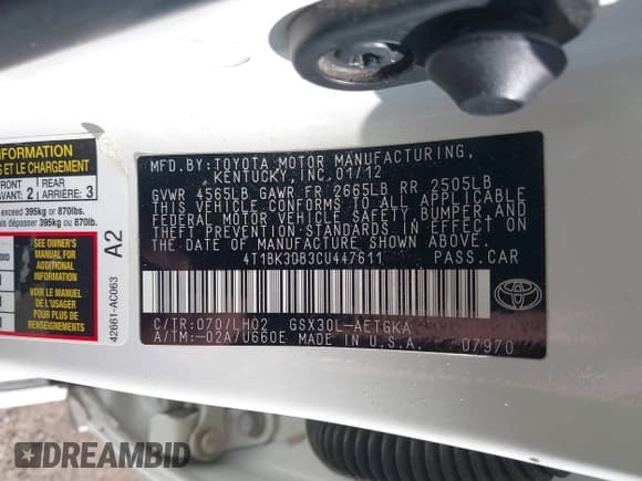 ✅ 2012 Toyota Avalon Limited • VIN: 4T1BK3DB3CU447611 • Lot: 43473551. Wystawiony na IAAI z przebiegiem 135 121 mil. Bezpłatny archiwum sprzedaży aukcyjnych z USA i szczegółowy raport historii pojazdu na DreamBid. Zdjęcie 9.