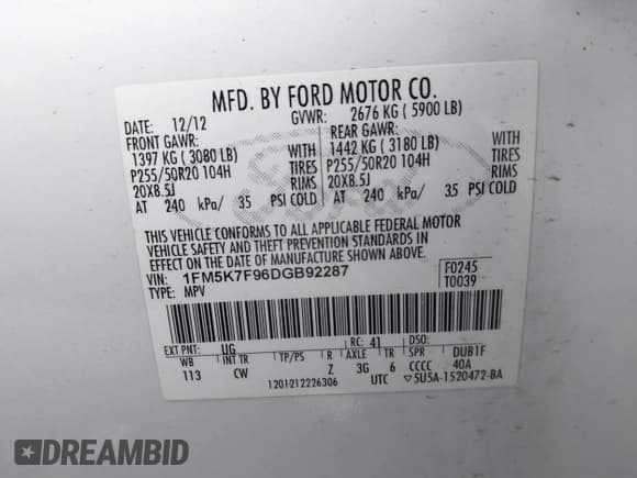 ✅ 2013 Ford Explorer Limited • VIN: 1FM5K7F96DGB92287 • Lot: 41675344. Wystawiony na IAAI z przebiegiem 159 325 mil. Bezpłatny archiwum sprzedaży aukcyjnych z USA i szczegółowy raport historii pojazdu na DreamBid. Zdjęcie 9.