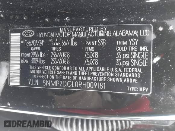2024 Hyundai Santa Fe SEL с VIN 5NMP2DGL0RH009181, выставлен на аукционе IAAI как лот 41629507 с пробегом 11 120 миль миль и . История ставок и продаж доступна на DreamBid. Изображение 9.
