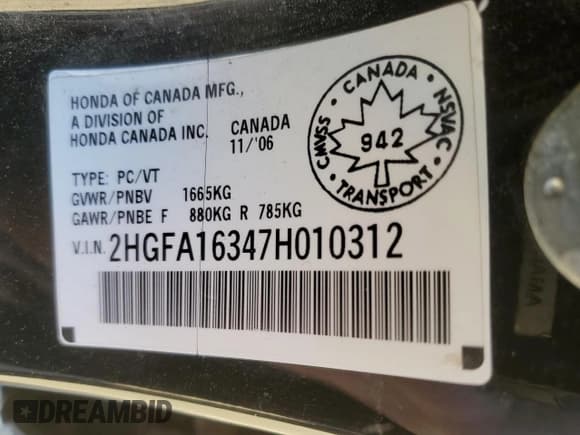 ✅ 2007 Honda Civic DX-G • VIN: 2HGFA16347H010312 • Лот: 86809225. Опубликован ранее на Copart с пробегом 215 714 миль. Бесплатный доступ к архиву аукционных продаж из США и подробный отчёт об истории автомобиля на DreamBid. Изображение 12.