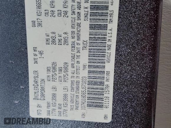 ✅ 2005 Dodge 1500 SLT • VIN: 1D7HU18D65J573223 • Лот: 72439804. Опубликован ранее на Copart с пробегом 154 686 миль. Бесплатный доступ к архиву аукционных продаж из США и подробный отчёт об истории автомобиля на DreamBid. Изображение 13.