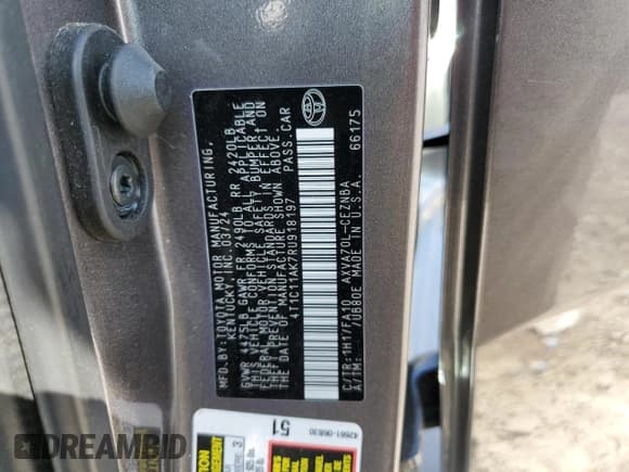 ✅ 2024 Toyota Camry LE • VIN: 4T1C11AK7RU918197 • Лот: 65147335. Опубликован ранее на Copart с пробегом 16 370 миль. Бесплатный доступ к архиву аукционных продаж из США и подробный отчёт об истории автомобиля на DreamBid. Изображение 13.