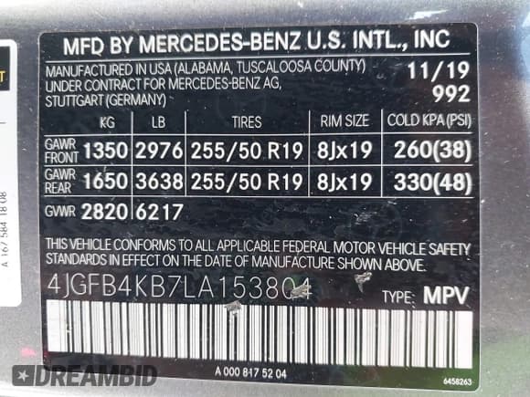 ✅ 2020 Mercedes-Benz GLE 350 • VIN: 4JGFB4KB7LA153804 • Лот: 43065418. Опубликован ранее на IAAI с пробегом 125 146 миль. Бесплатный доступ к архиву аукционных продаж из США и подробный отчёт об истории автомобиля на DreamBid. Изображение 9.